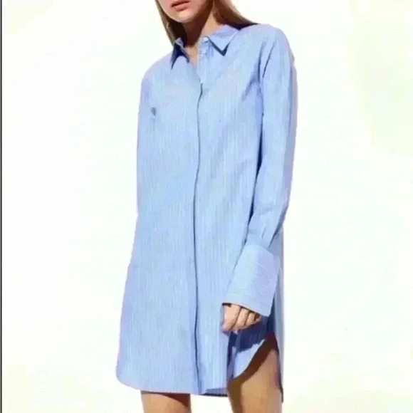 Aritzia Babaton Blue White stripes Carleton Poplin Shirt Dress Tunic size M - Picture 4 of 13